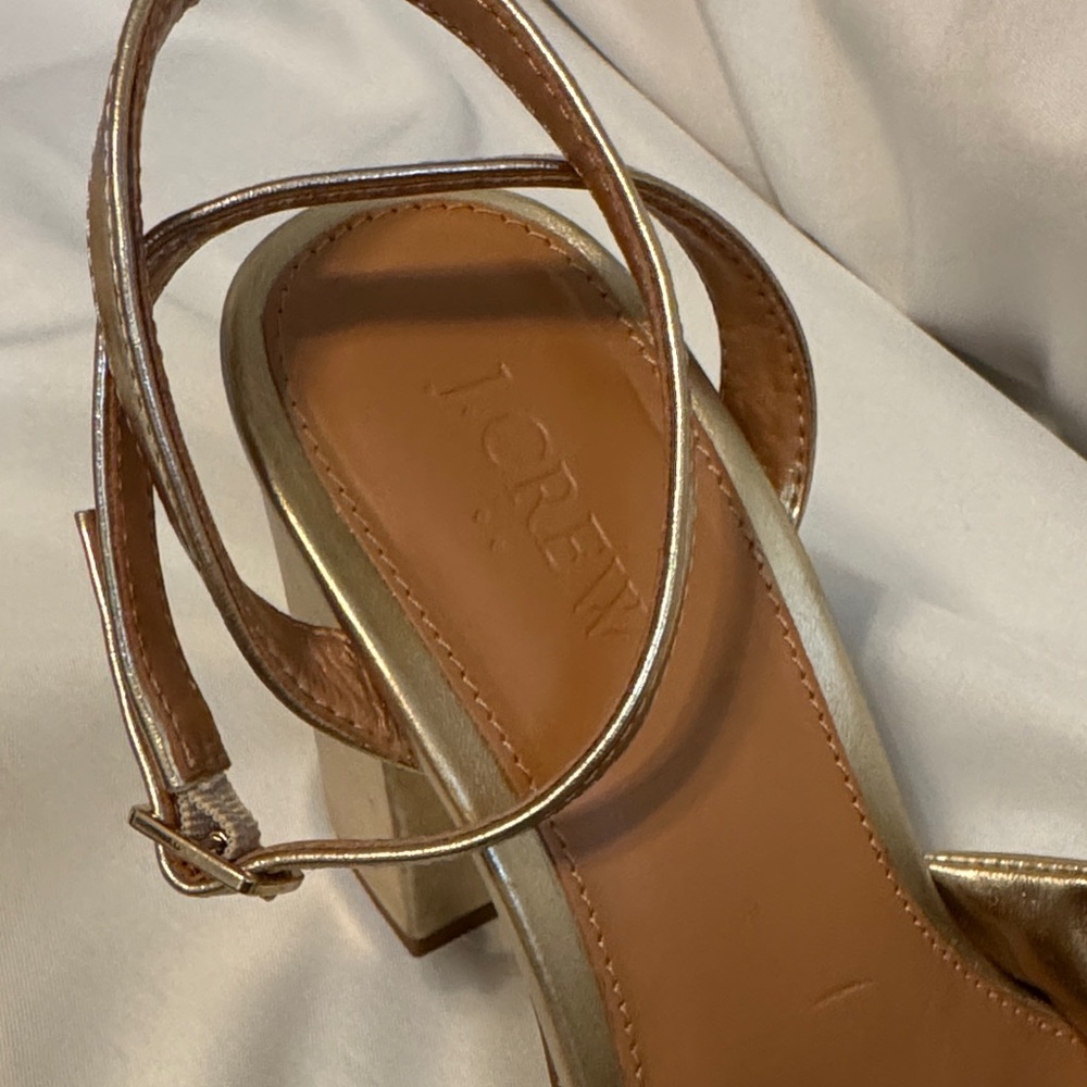 J. Crew Gold Bow Heeled Sandals - Picture 6 of 9